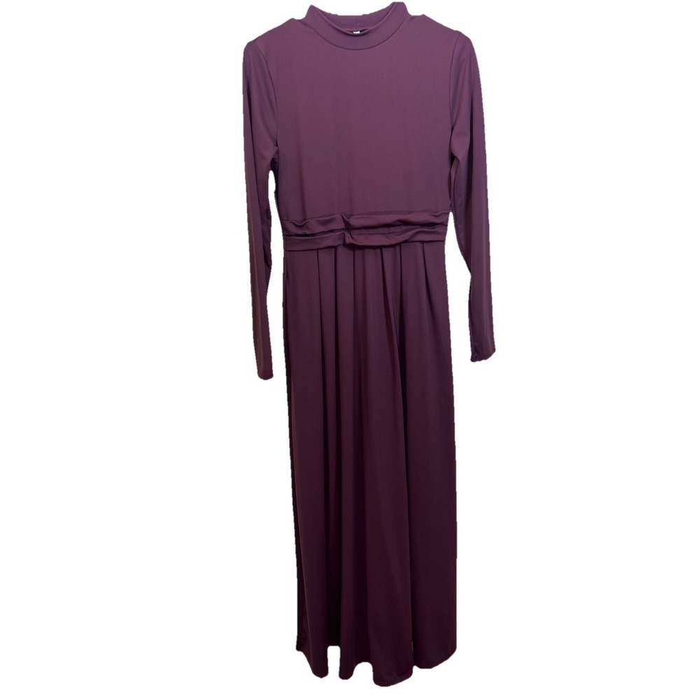 Halara Women's Mock Neck Long Sleeve Pocket Flare Maxi Dress Plum Wine Sz M